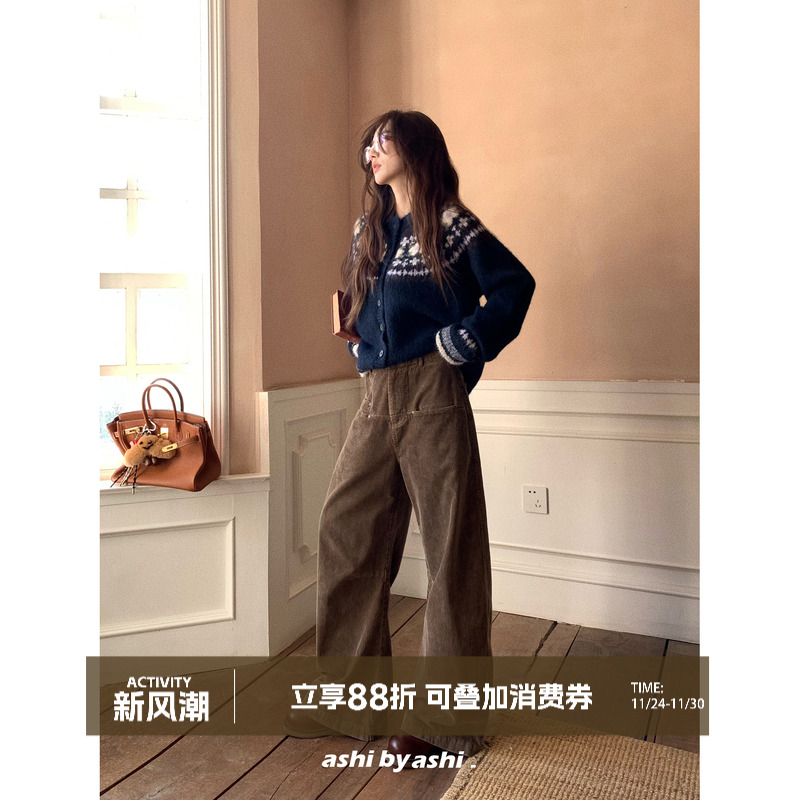 大于诗集 夜晚咖啡馆 美式复古工装裤女宽松显瘦灯芯绒休闲弯刀裤