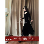 大于诗集法式 复古方领赫本风连衣裙女小个子收腰显瘦高级针织裙春