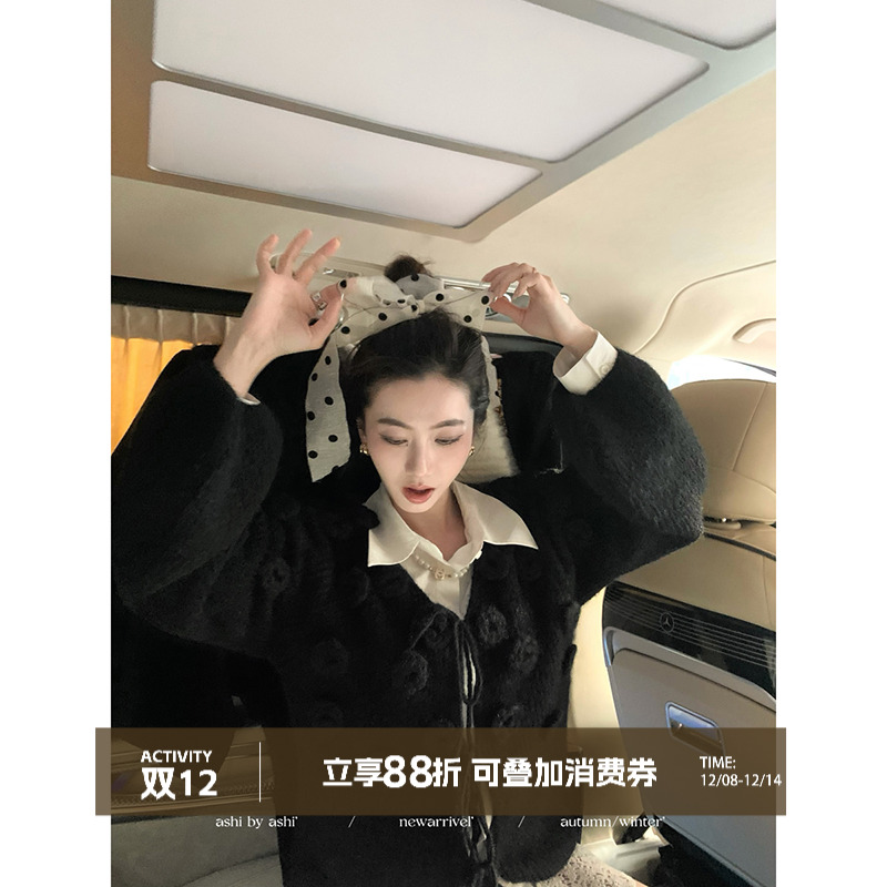 大于诗集 告白诗篇 法式复古重工花朵圆领针织开衫灯笼袖毛衣外套