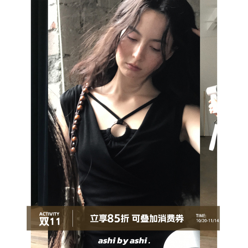 大于诗集 艺术旅途 废土风荡领背心挂脖假两件小衫女荡领背心上衣