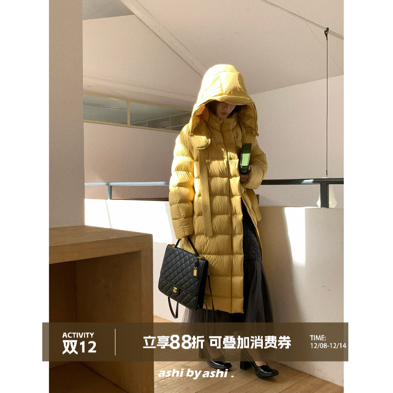 【12/08新品限时八三折】只此存冬 连帽排骨中长款90白鸭绒羽绒服