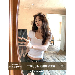 大于诗集 入夏呼吸感 高密织定制棉正肩圆领U领T恤女简约修身上衣