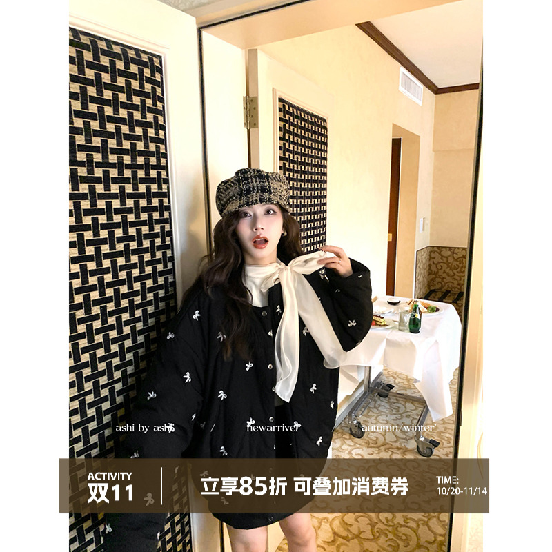 大于诗集 白开水 宽松慵懒蝴蝶结刺绣棉衣外套女加厚保暖落肩上衣