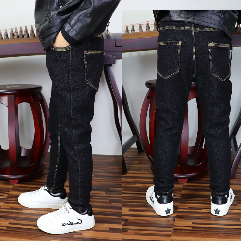 男童黑色牛仔小脚裤儿童修身铅笔裤2024春秋新款加绒韩版一体绒潮