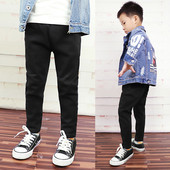 2024春秋款 男童牛仔裤 儿童中大童修身 童装 小脚黑色一体加绒铅笔裤