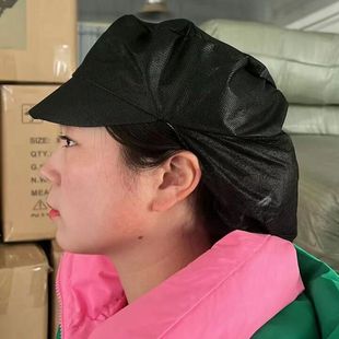黑色一次性帽子 无纺布女工帽 车间防尘工作帽鸭舌带帽檐网眼透气