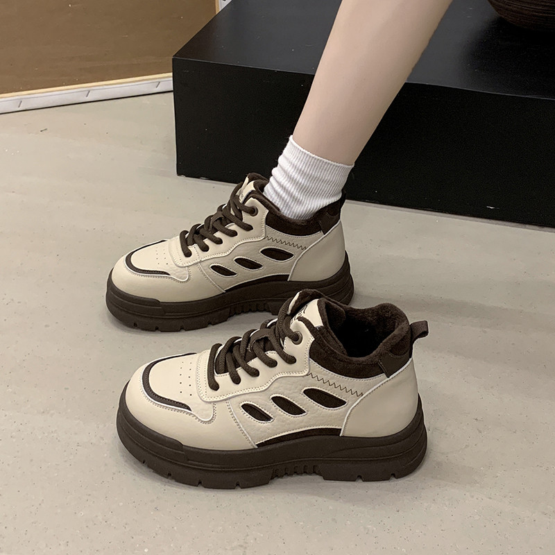 加绒保暖高帮鞋女小白鞋休闲棉鞋