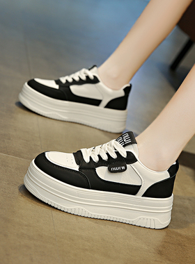 黑白百搭小白鞋女厚底增高6cm休闲运动单鞋2026春新款软底松糕鞋
