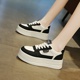 软底松糕鞋 2026春新款 女厚底增高5cm休闲运动单鞋 黑白百搭小白鞋