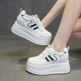 新款 品牌内增高女鞋 2025秋季 厚底松糕鞋 百搭 矮个子增高9cm小白鞋