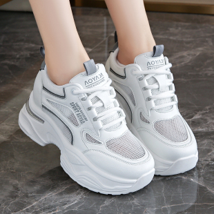 厂家直销 增高7cm网面透气休闲网鞋 透网内增高小白鞋 女2026夏新款