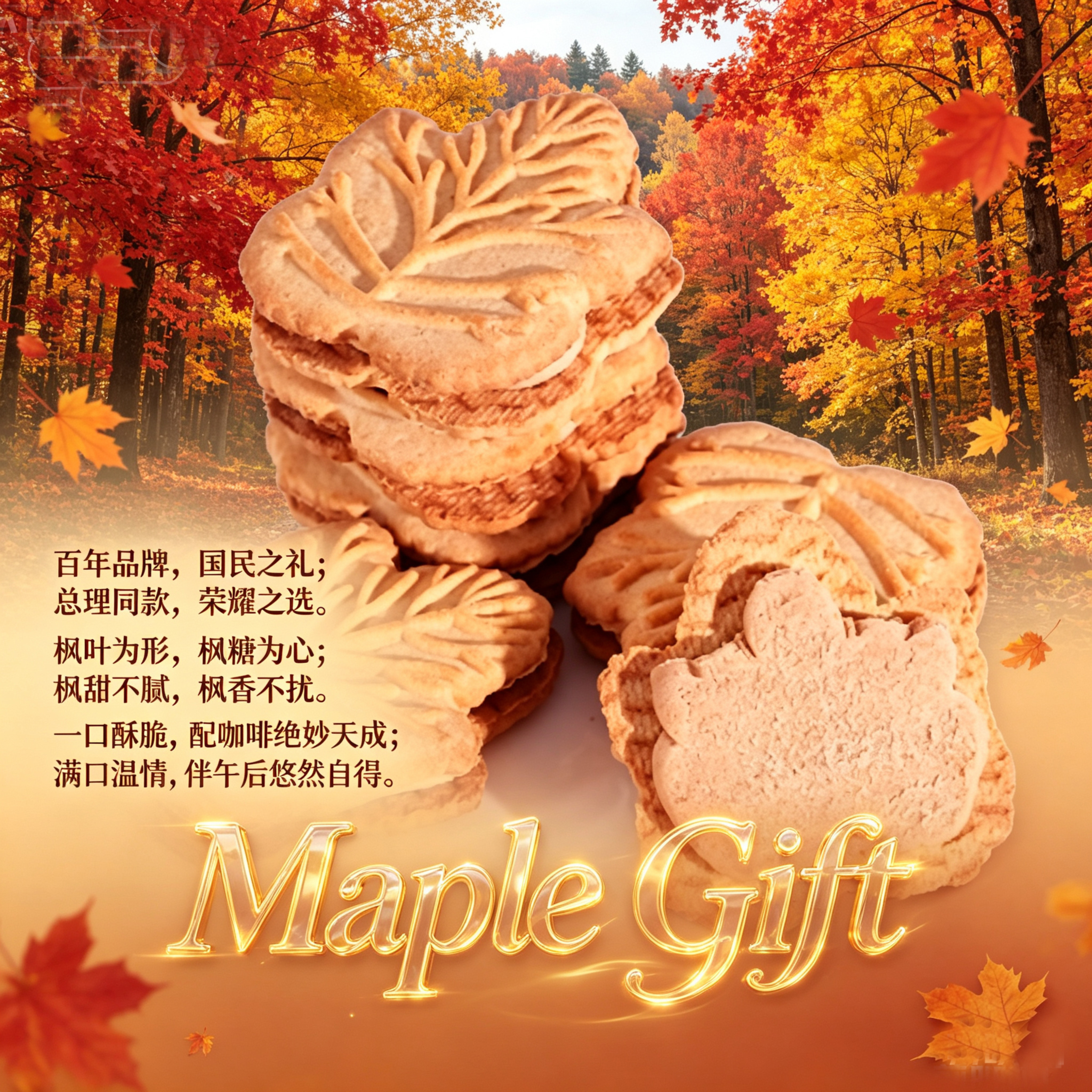 加拿大特产枫叶饼干Quebec枫糖奶油夹心代餐儿童零食maplesyrup
