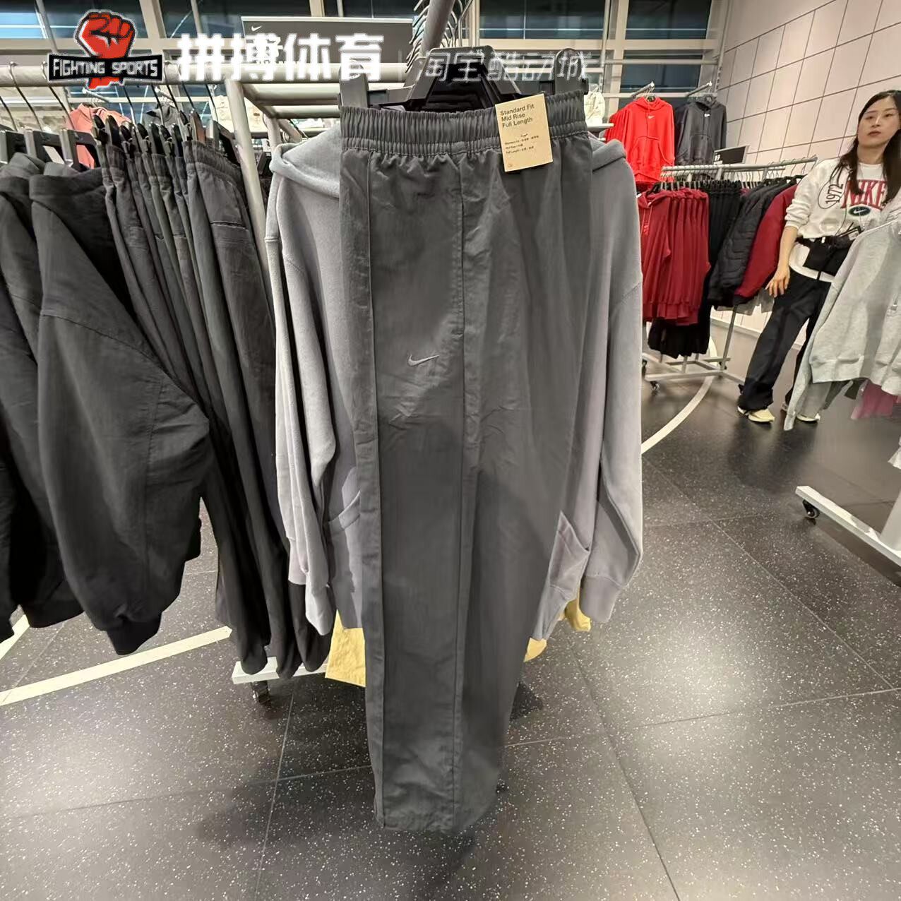 Nike耐克裤子女春夏高腰阔腿直筒梭织运动宽松束脚工装长裤FQ3589