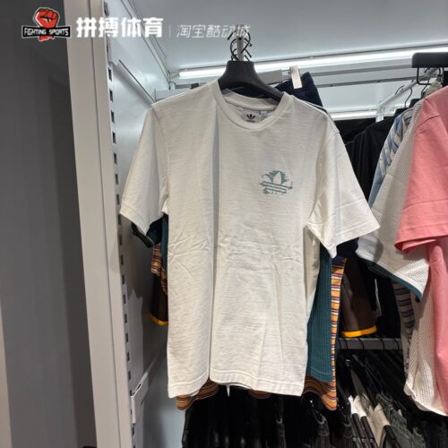 阿迪达斯三叶草男后背印花针织透气圆领运动休闲T恤KC4956 KC4957