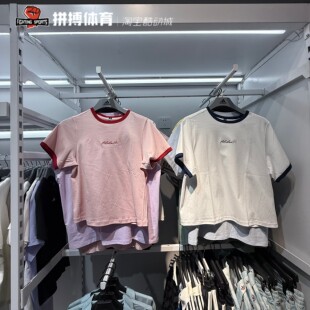 阿迪达斯短袖女2025新款撞色圆领休闲运动T恤JM8805 JZ4155 4156
