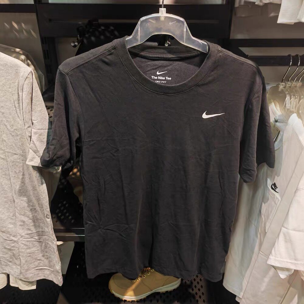 Nike耐克简约运动风短袖T恤男黑色圆领透气休闲上衣AR6030-010