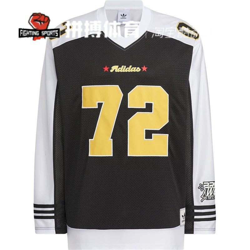 阿迪达斯三叶草美式球衣风长袖T恤男女速干运动上衣KA8003 KA8004