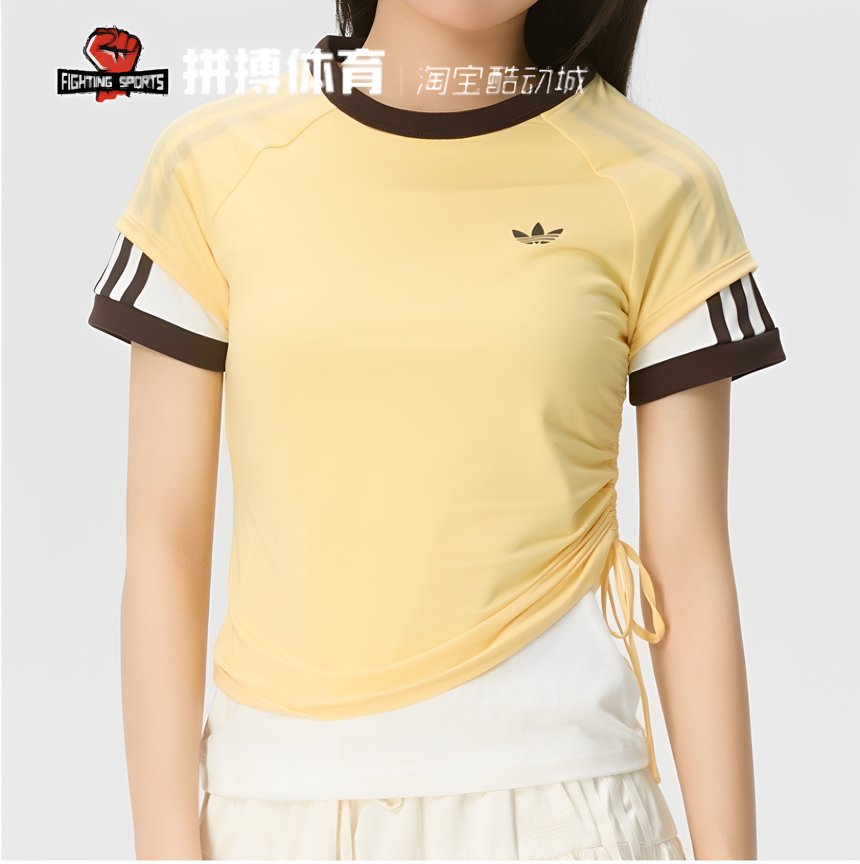 Adidas阿迪达斯三叶草女子运动风简约T恤系带舒适百搭时尚KW4526