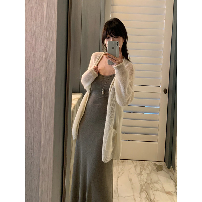 慵懒薄款马海毛针织开衫2026春新款单排扣V领防晒上衣