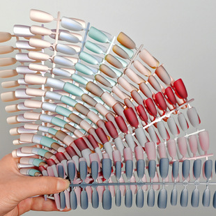 裸色新款美甲纯色中圆合集猫眼穿戴甲简约磨砂雾面假指甲成片甲片