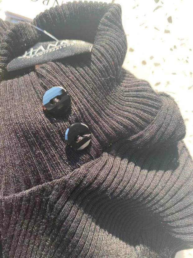 스위스 수입 HANRO 심플 블랙 그레이 울 뽕나무 실크 하프 하이 칼라 긴팔 티셔츠 웜 탑 2834