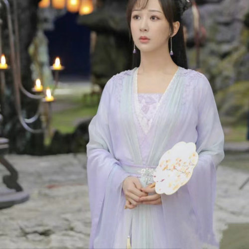 颜淡同款古装沉香如屑紫色仙女服