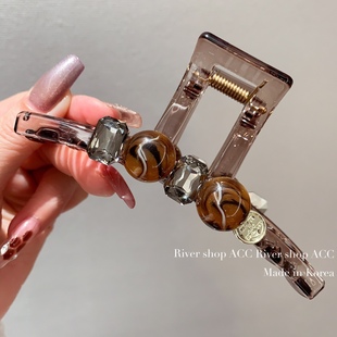 中等/偏少~11cm透茶色方糖水晶【抓夹】韩国新款鲨鱼夹发夹