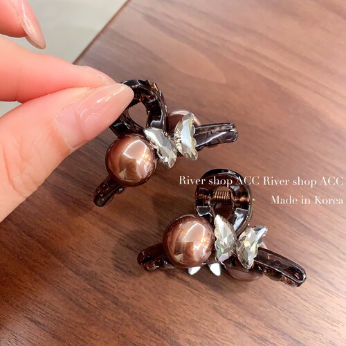 4.5cm 【摩卡慕斯】灯泡珠茶晶蝴蝶【抓夹/小号鲨鱼夹】韩国发饰