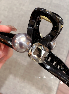 紧～13cm银灰色大珍珠水晶【抓夹】韩国进口发饰东大门鲨鱼夹