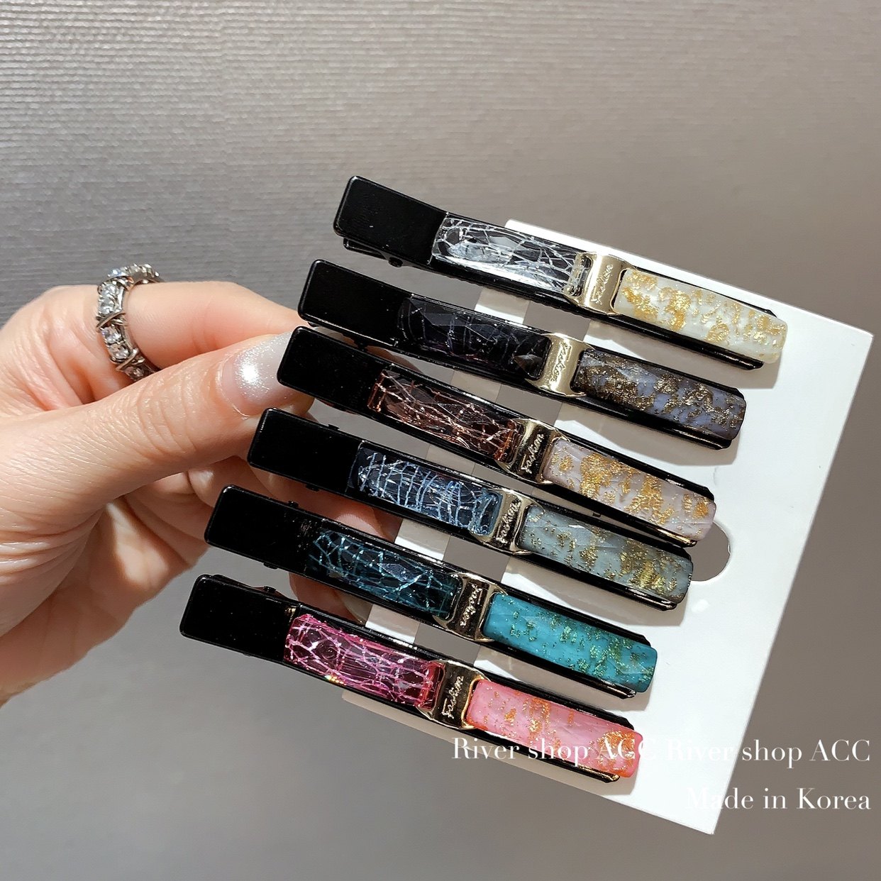 7cm金箔冰裂纹理【鸭嘴夹/边夹】韩国发饰新品发夹