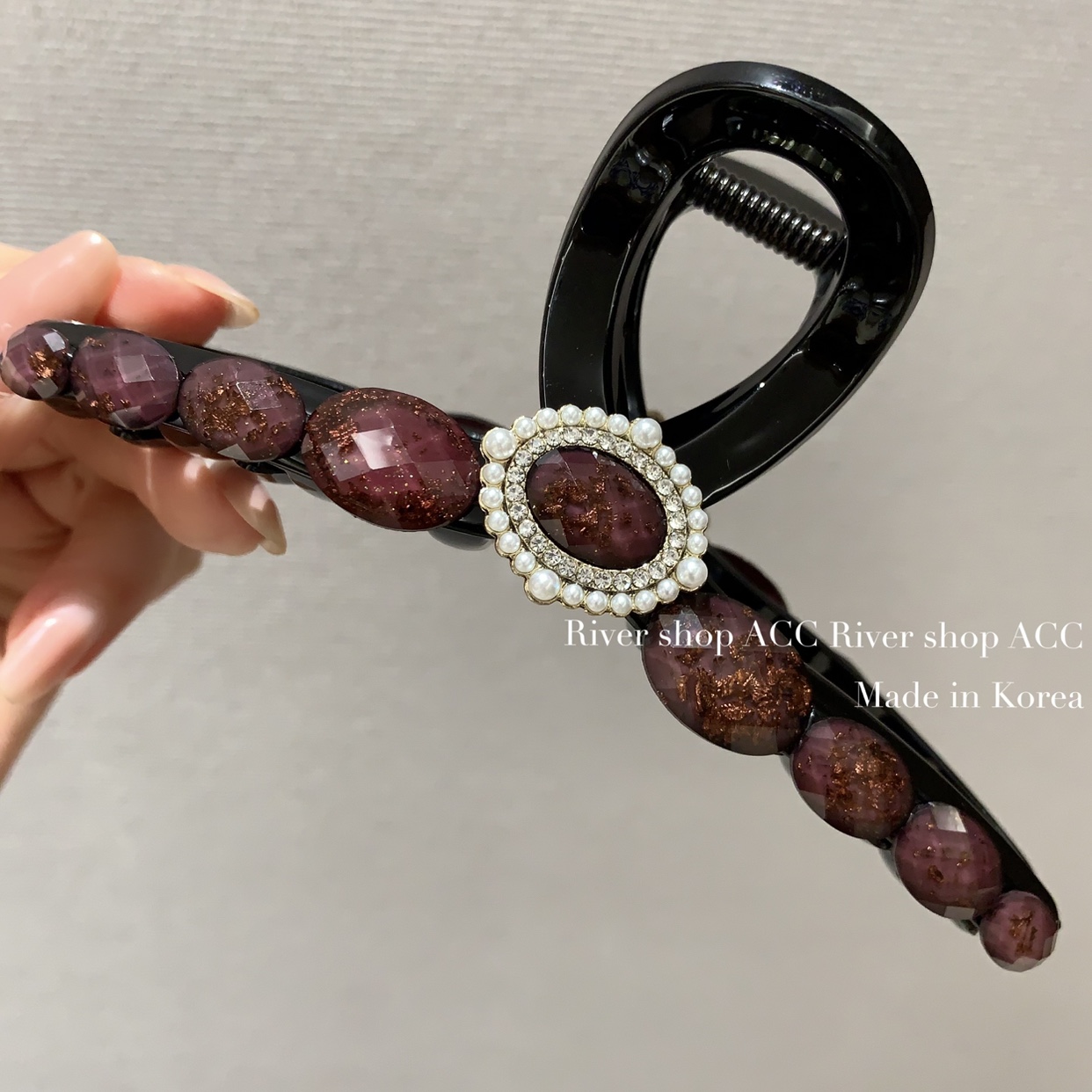 13cm金箔琉璃珍珠【抓夹】韩国进口鲨鱼夹秋冬