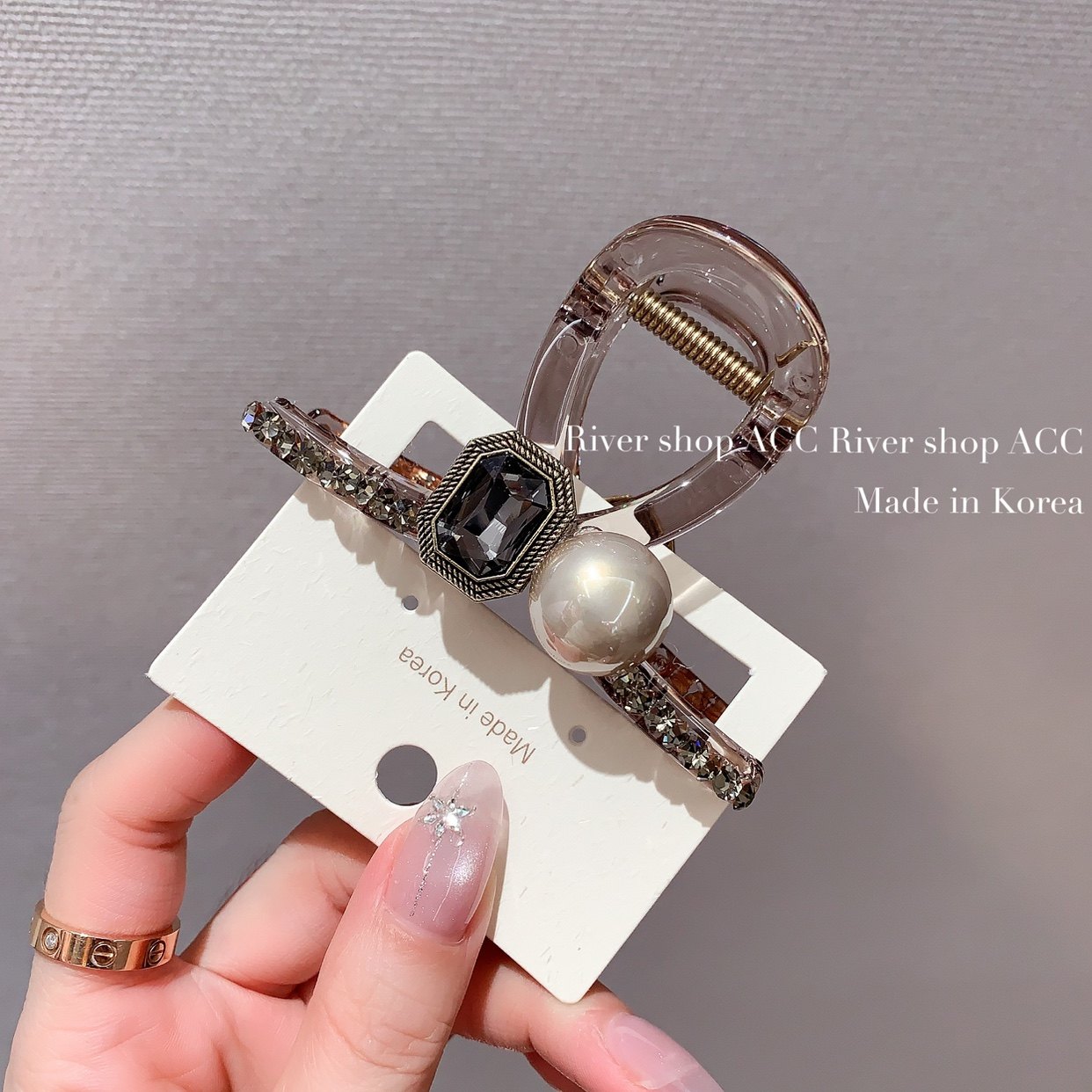 8cm珍珠水钻水晶【中号抓夹/鲨鱼夹】韩国发饰盘发发夹中等发量