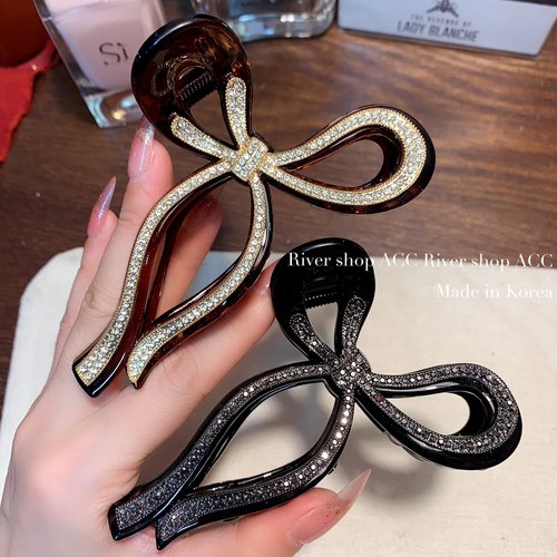 11cm两个色都很美！高档镶钻【抓夹】韩国进口发饰飘带蝴蝶结发抓