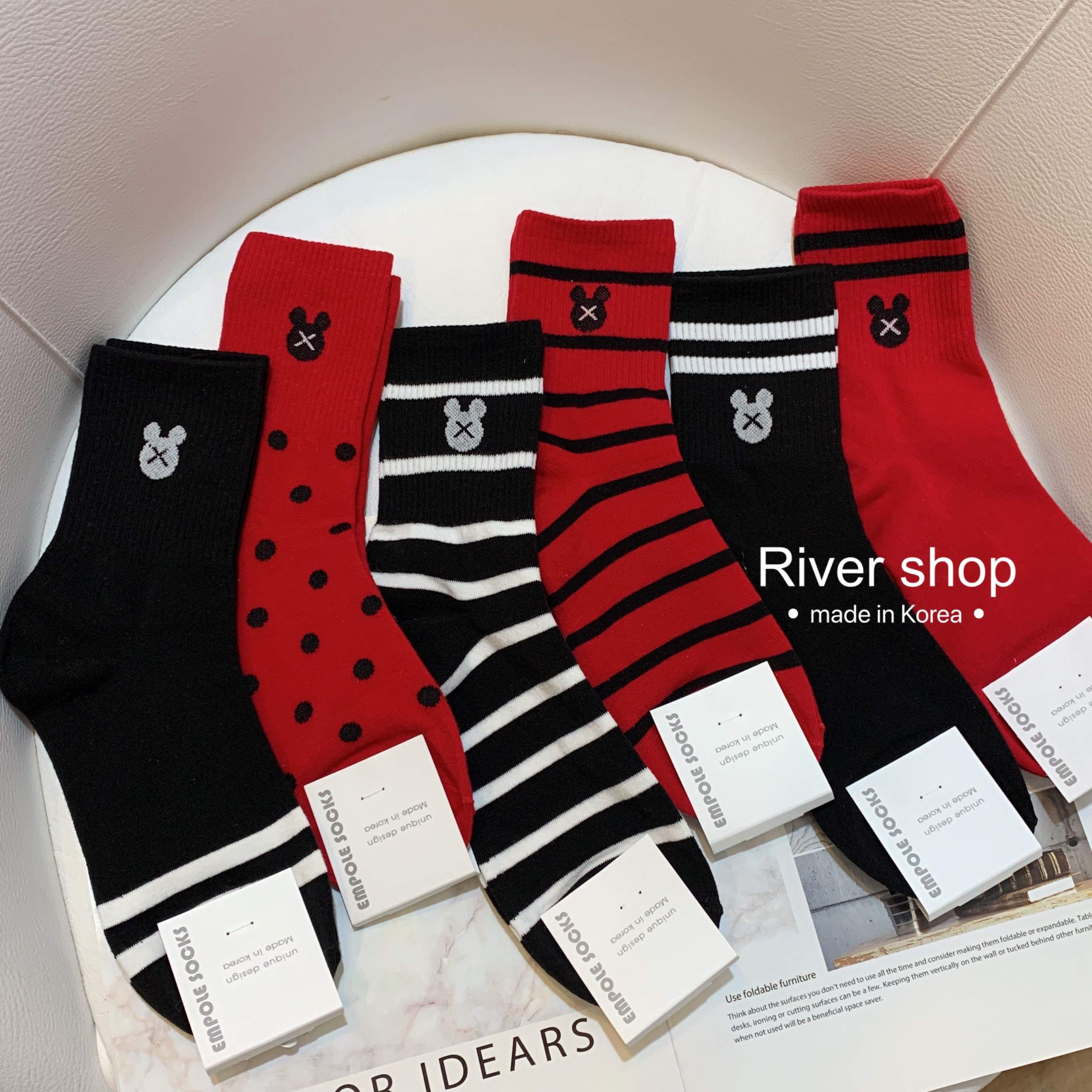 条纹波点韩国进口喜庆风红色女袜