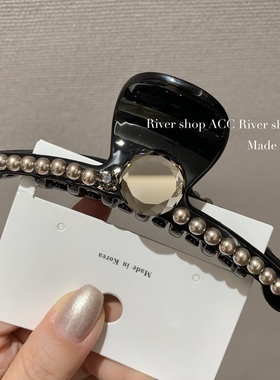 11cm韩国进口青灰色珍珠【抓夹/鲨鱼夹】轻奢水晶钻高级感发饰新