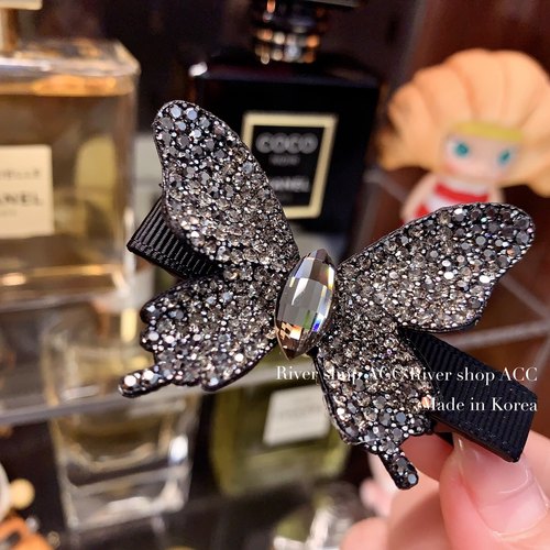 6cm黑色砂糖碎钻【大蝴蝶鸭嘴夹/边夹】韩国东大门发饰