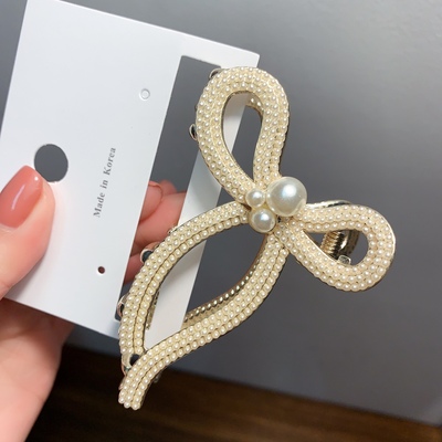 8.5cm满珍珠蝴蝶结【抓夹】韩国发饰鲨鱼夹醋酸发夹子