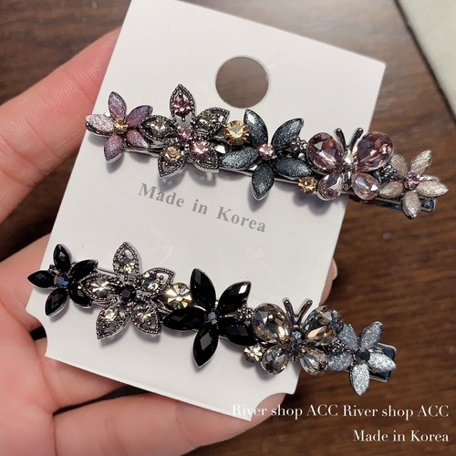 6cm水晶小蝴蝶琉璃花花【鸭嘴夹】侧边夹bb夹