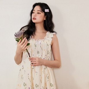 温柔蒲公英 A类婴儿棉纱纯棉吊带睡裙少女亲肤透气全棉睡衣家居服