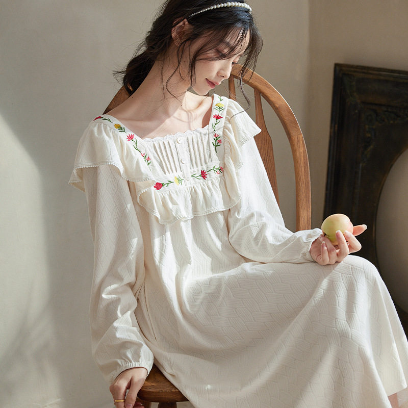 莫代尔棉睡裙女春秋长袖甜美可爱公主风长款睡衣连衣裙家居服秋季