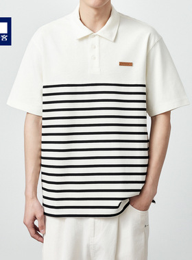 墨麦客简约条纹撞色短袖polo衫男 2025夏季新款宽松男士t恤71311