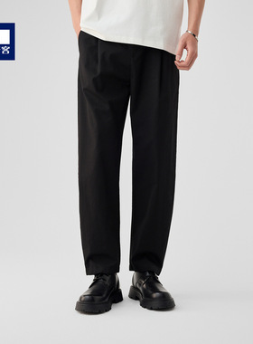 墨麦客全棉直筒男士裤子2025春季新款纯色半松紧腰休闲裤男91186