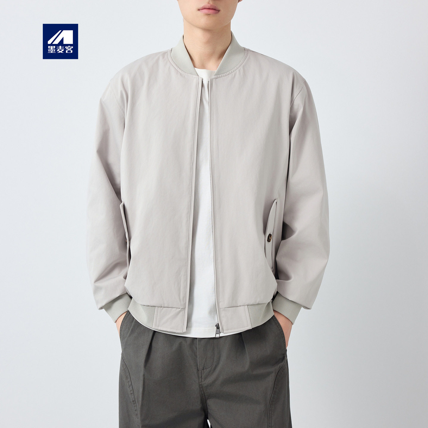 墨麦客男装美式休闲棒球领夹克男2026春款纯色休闲男士外套81616.