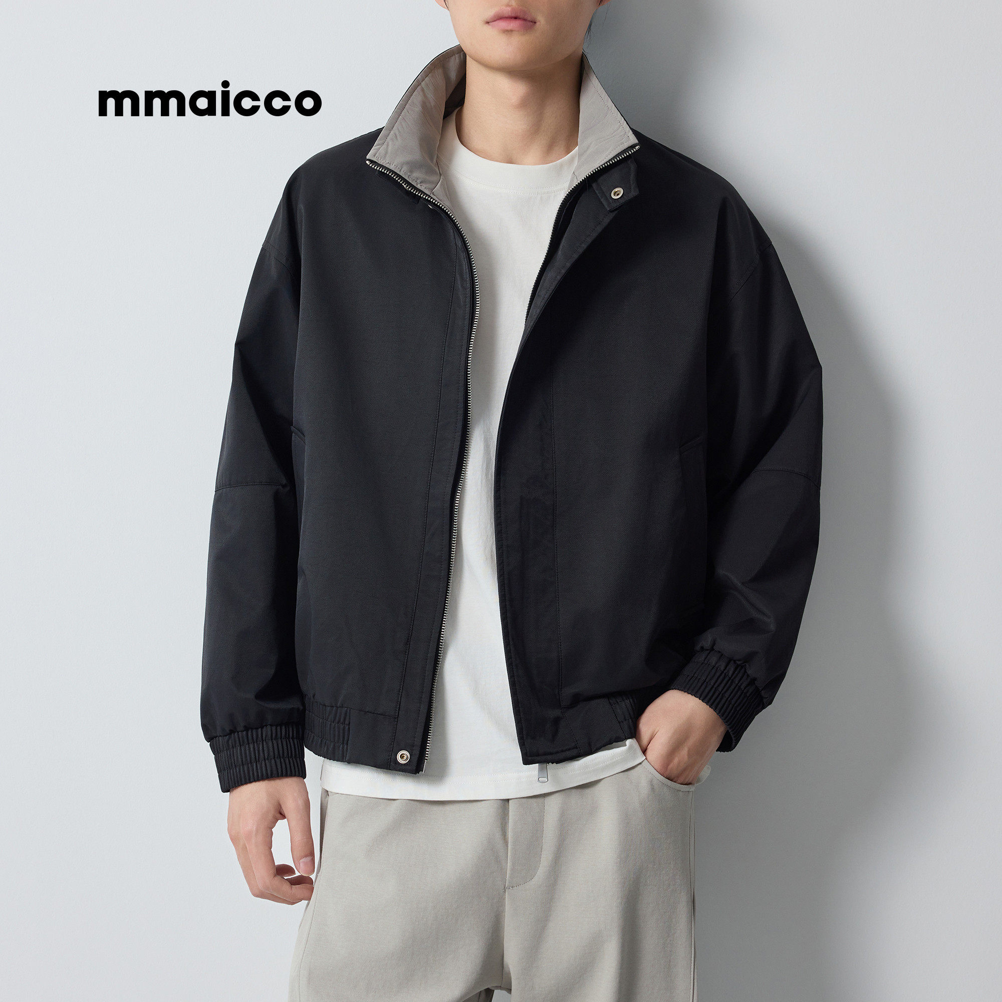 墨麦客男装2026春季新款异色立领男士外套春秋男款宽松休闲夹克男