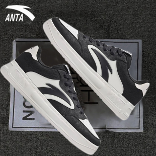 轻松男鞋 旗舰店皮面轻便运动鞋 2026新款 平板休闲鞋 男 男款 安踏板鞋