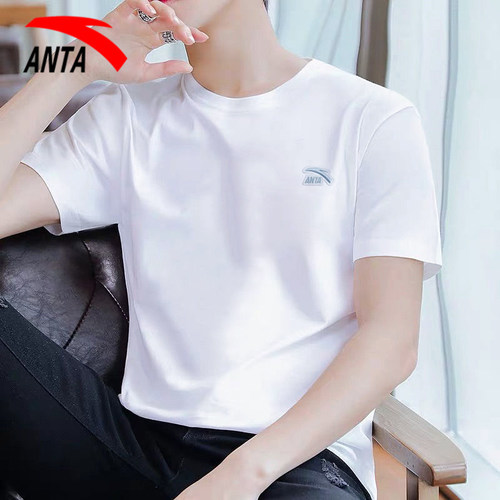 安踏棉短袖T恤男2026新款夏季白色透气体恤休闲男装纯色上衣男款