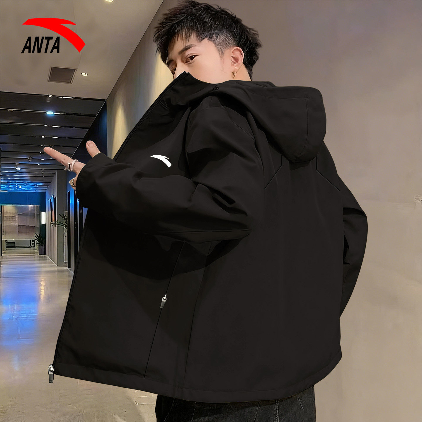 安踏连帽外套男2025新款秋冬防泼水冲锋衣行政夹克黑色运动服上衣,运动服/休闲服装,运动茄克/外套,淘宝优惠券,粉丝福利购,淘宝优惠卷