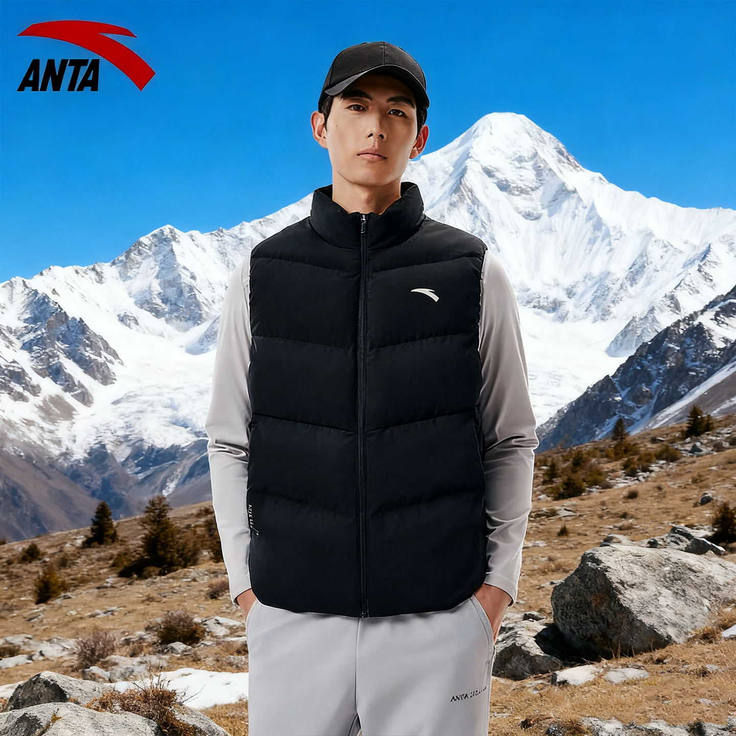 安踏羽绒服马甲男2025新款冬季男款立领休闲外套加绒上衣运动夹克