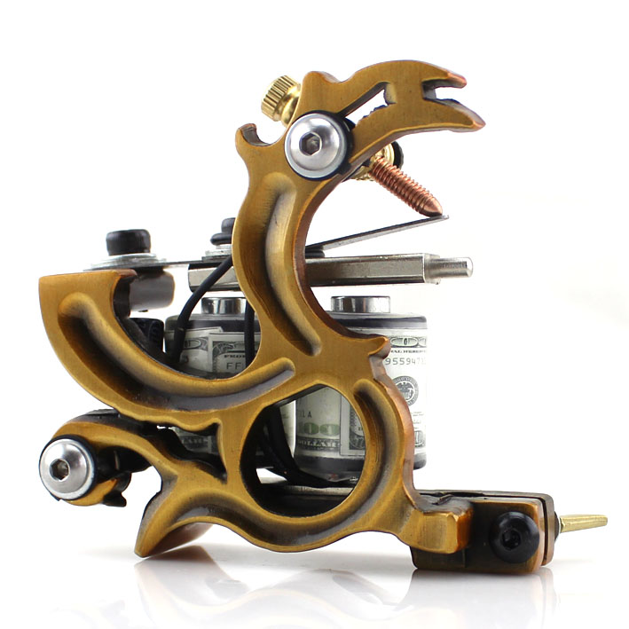 金色铸造小龙纹身机 打雾纹身机 纹身针 色料杯 不锈钢手柄 针嘴