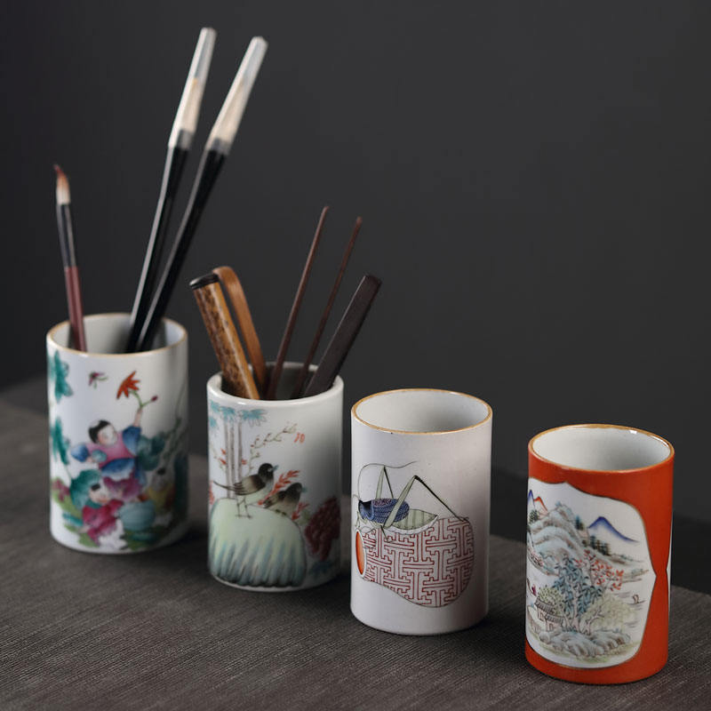 哲明仿古茶道六君子筒手绘